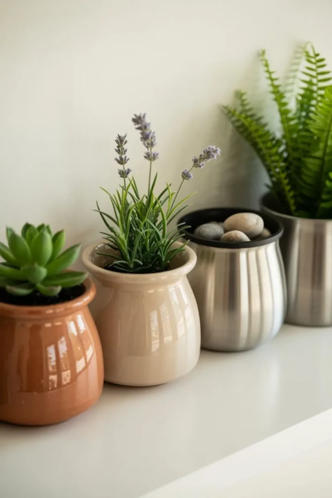 A fun collection of Creative Flower Pot faces painted with expressive eyes and smiles, paired with trailing plants that mimic playful hairstyles, perfect for garden and kids’ décor.