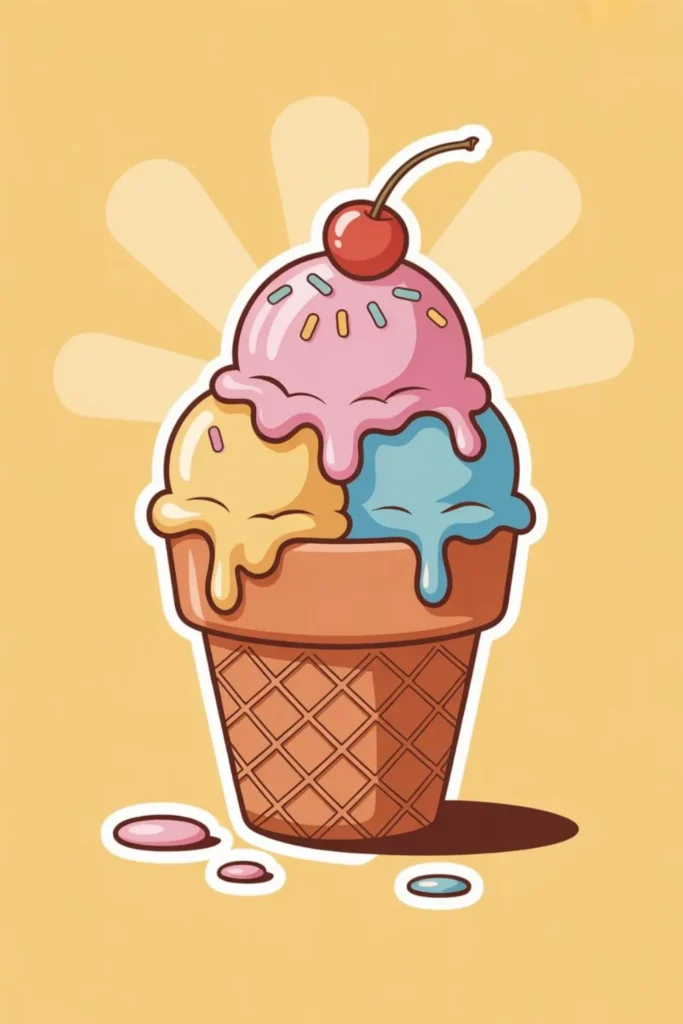 creative flower pot painted like an ice cream cone with pastel scoops