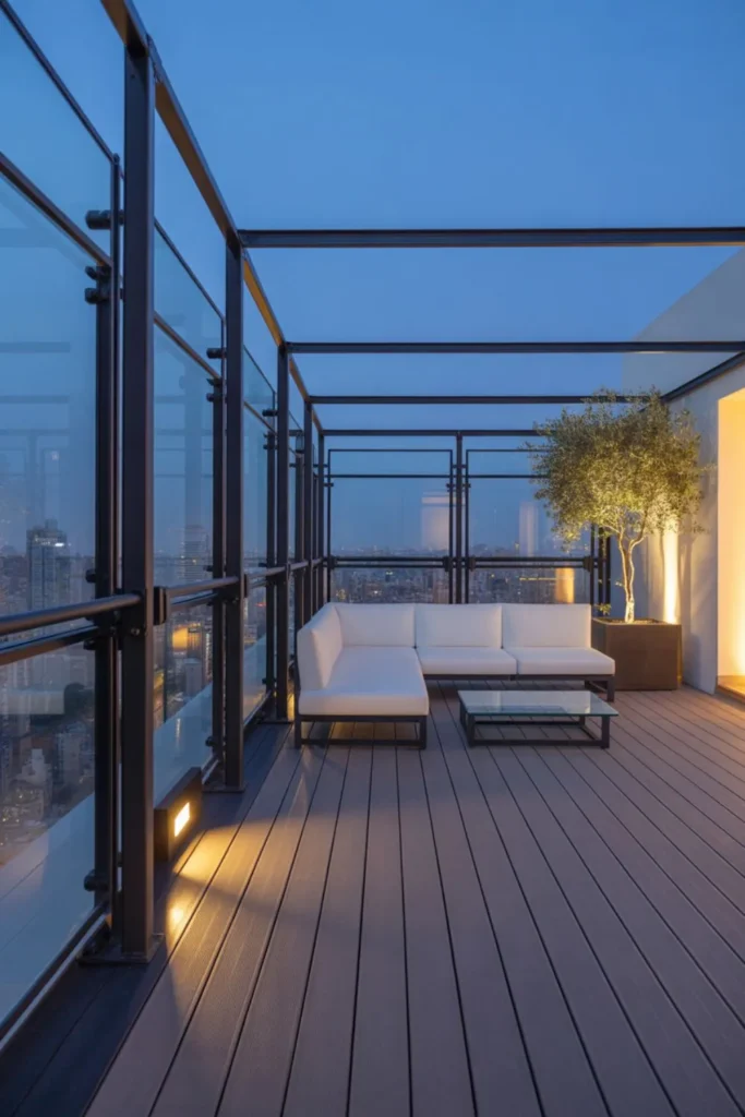 safe rooftop deck installation with railings and non-slip flooring
