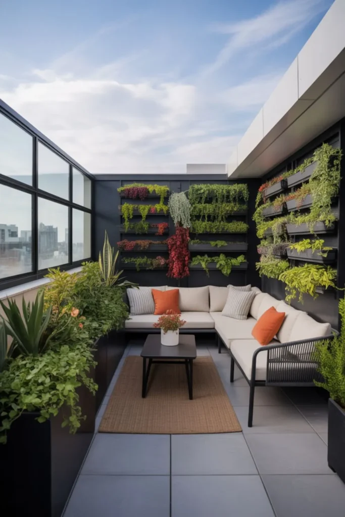 Stunning terrace ideas using vertical planters and compact layouts for space maximization.