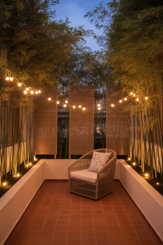 terrace garden ideas with privacy screens, bamboo, and aesthetic design elements