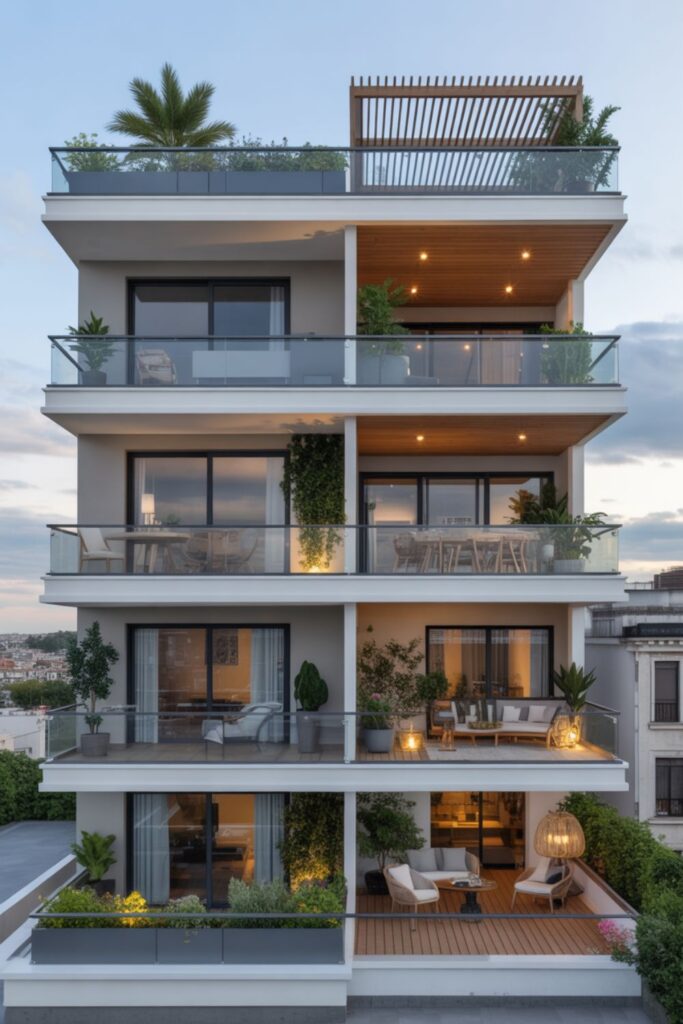 Balcony And Terrace Ideas for 3 Floors Modern Designs
