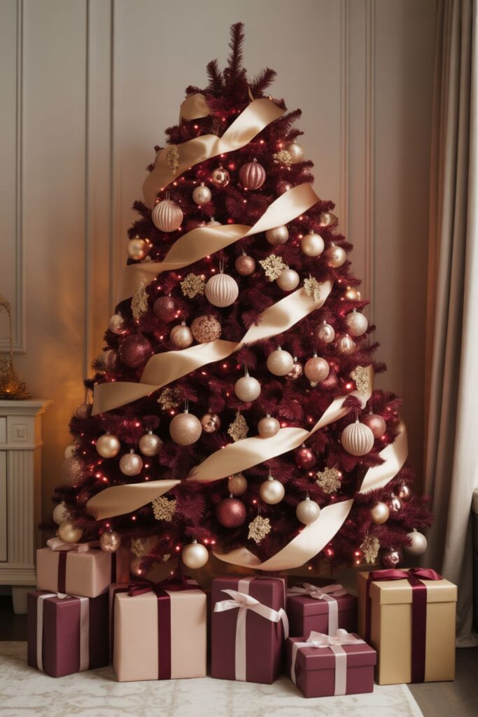 Burgundy and Champagne Elegant Red Tree