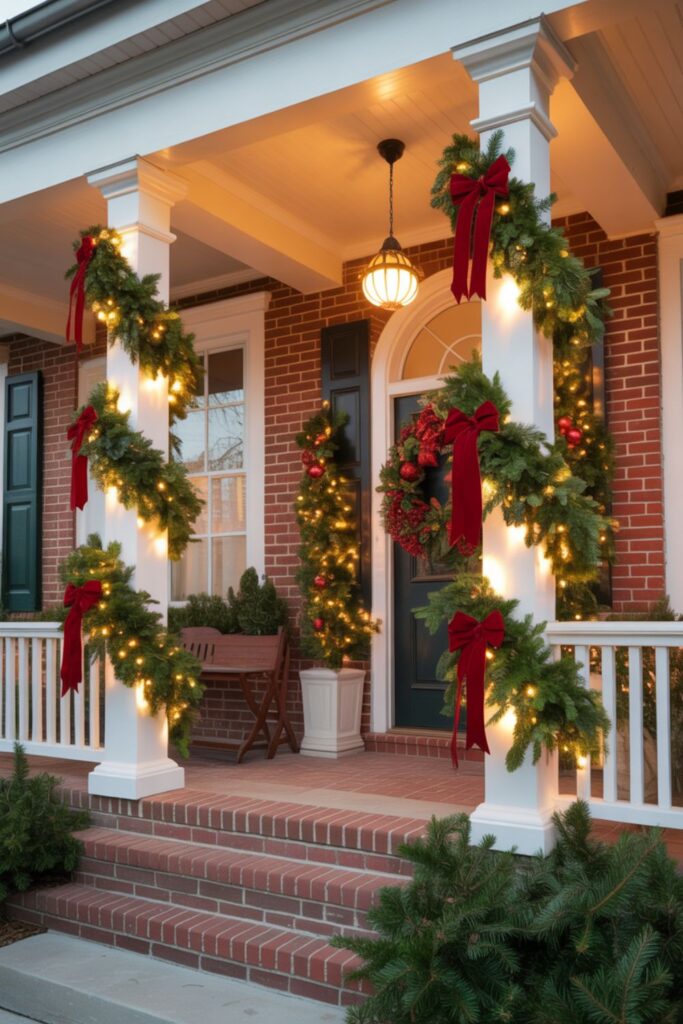 60+ Christmas Porch Decor Stunning Ideas 5 What Column and Pillar Decorations Add Vertical Interest?