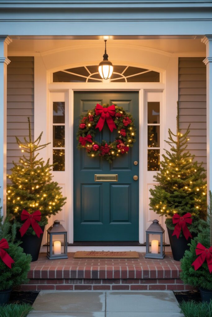 60+ Christmas Porch Decor Stunning Ideas 2 What Door Flanking Decorations Add Symmetry and Balance?