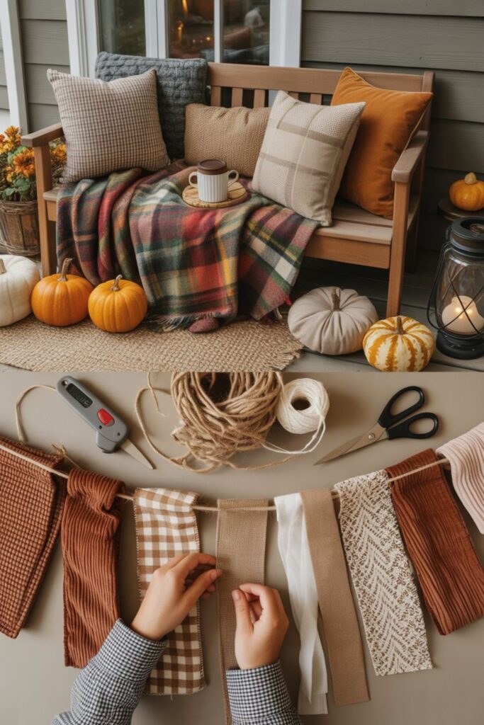 20+Fall Front Porch Ideas DIY Creative Projects 4 What Fabric Projects Add Texture to Fall Porches?