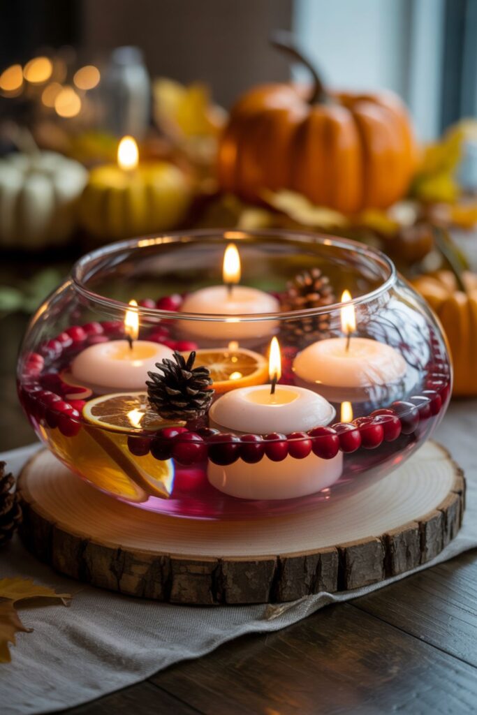 35 +Fall Centerpiece Ideas for Table Transform 3 Floating Candle Bowl with Seasonal Accents