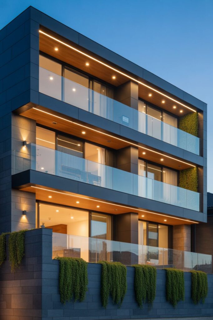Key Features of a Modern 3 Floors Building Elevation