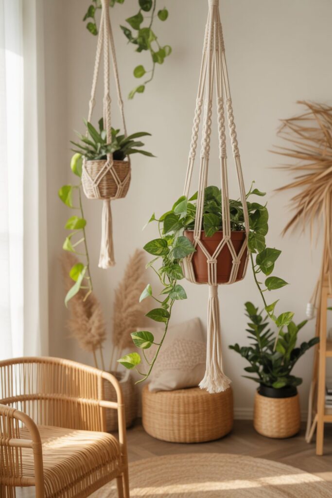 Boho Modern Corner Plant Make Stylish your Space 3 Macrame Plant Hangers for Boho Corners