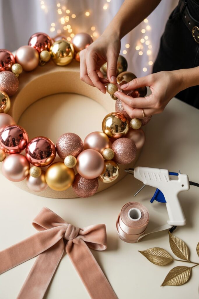 Christmas Wreath Ideas Pink: Transform Your Holiday Style with Blush Elegance 4 Pink and Gold Ornament Wreath Tutorial