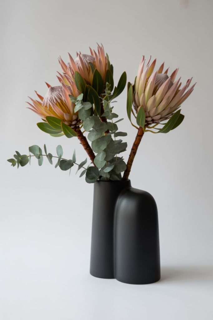 20+Fall Centerpiece Ideas with Flowers Stunning Floral Arrangements 4 Protea and Eucalyptus Modern Design