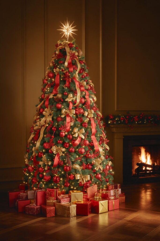 Classic Red and Gold Christmas Tree Styling