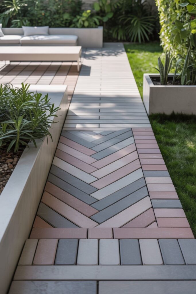 24+ Stunning Garden Walkway Ideas For Your Outdoor Space 2 Concrete Pavers: Budget-Friendly Versatility