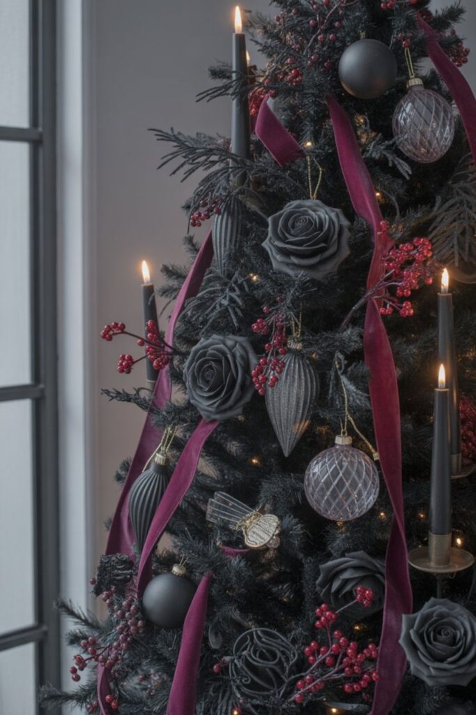Stunning Black Christmas Tree Ideas: Bold and Modern Holiday Decor 4 Gothic Glamour: Dark Romance Meets Holiday Cheer