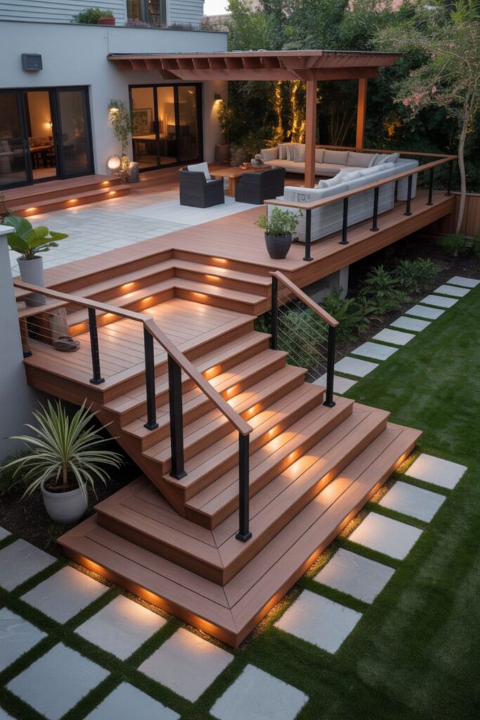 Multi-Level Deck Designs With Integrated Patios