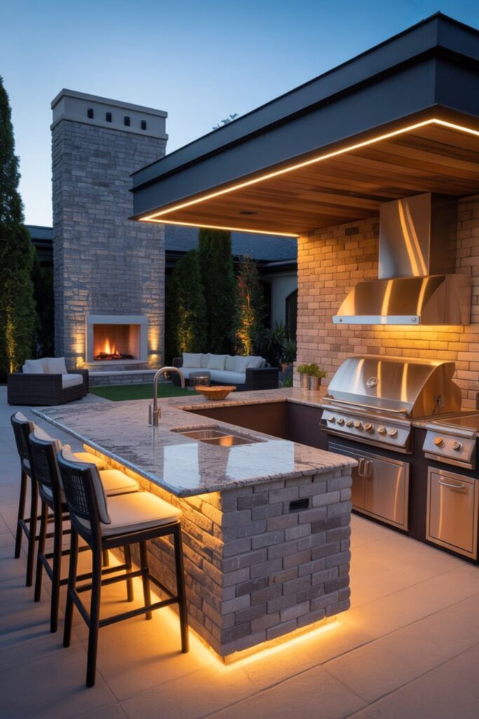 25+Outdoor Fireplace Ideas to Transform Your Backyard 2 Outdoor Fireplace and Kitchen Combination Ideas