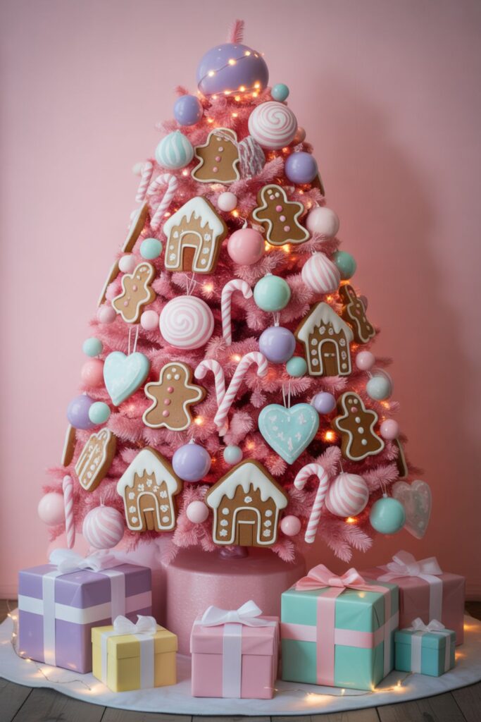 23+ Creative Gingerbread Christmas Tree Ideas for the Holidays 2 Pastel Candyland Meets Gingerbread