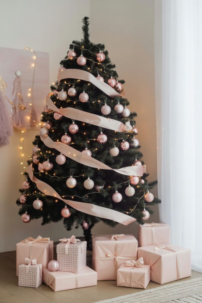 Stunning Black Christmas Tree Ideas: Bold and Modern Holiday Decor 3 Soft And Sweet: Pink and Rose Gold on Black Trees