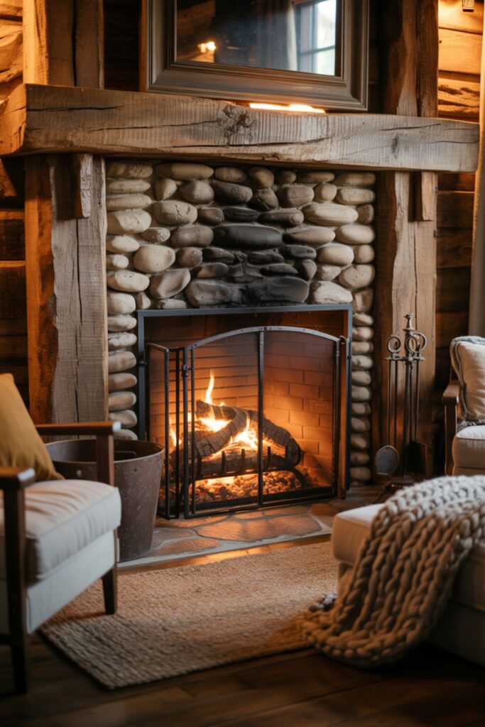 30+Cozy Fireplace Ideas for a Warm and Inviting Space 2 Rustic Fireplace Ideas with Natural Materials