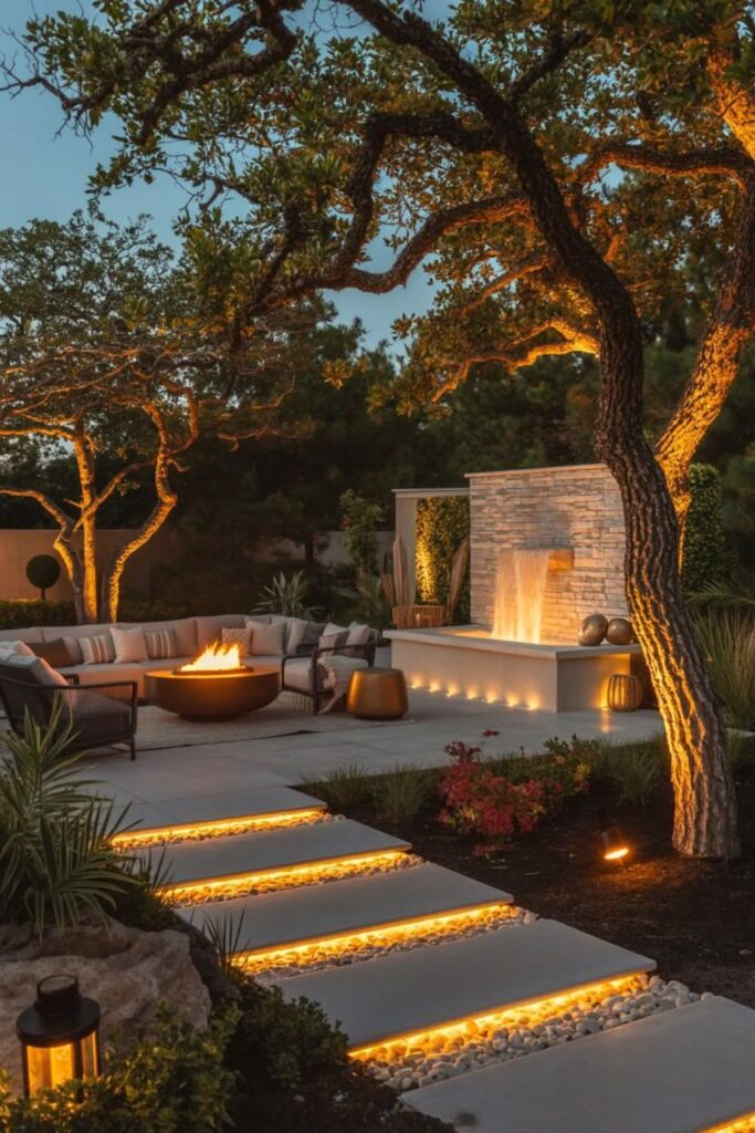 Stunning Backyard Patio designs to Transform Your Space 4 Strategic Up lighting and Accent Features