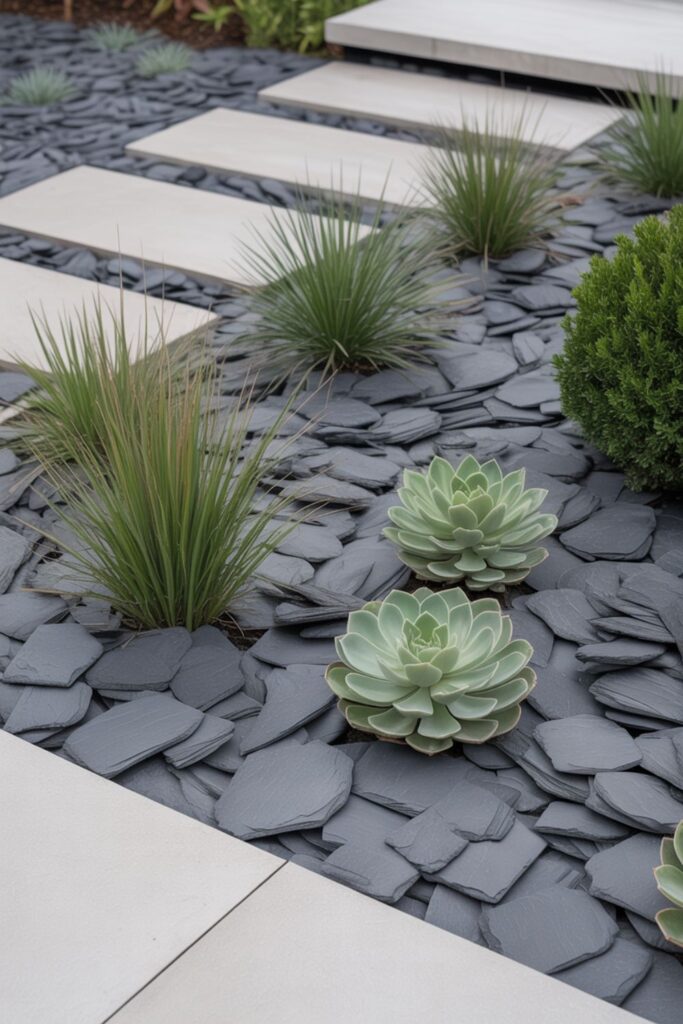 Best Garden Stones for Plant Displays 3 Slate Chips: Flat Stones Creating Contemporary Garden Aesthetics