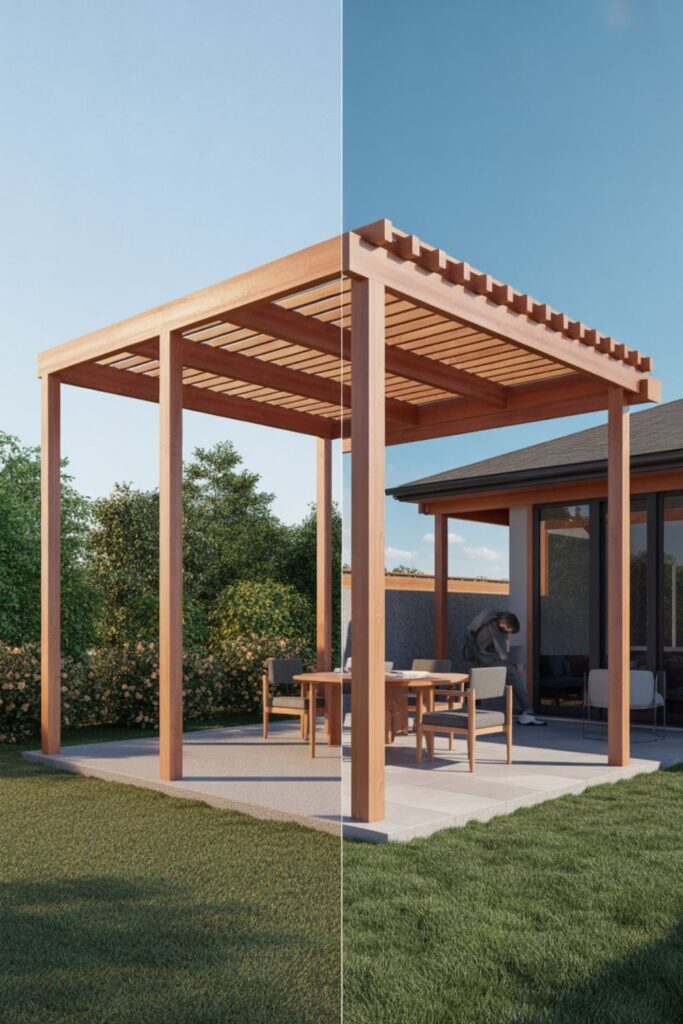Square Pergola ideas for Modern Yards 3 Attachment Methods: Freestanding vs. Attached