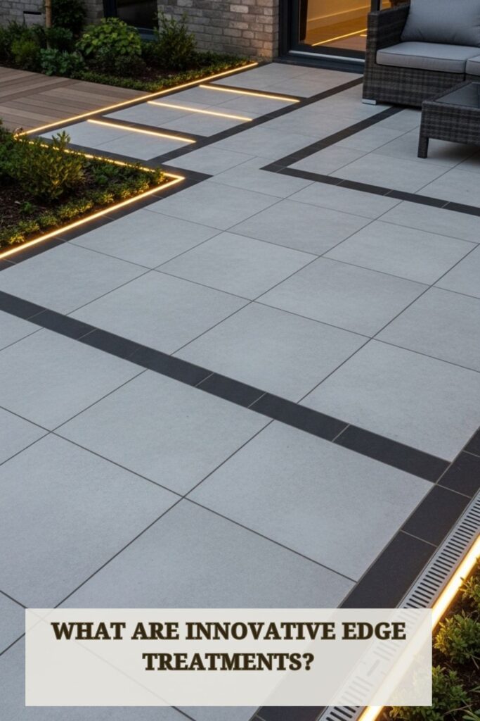 20+ Modern Outdoor Flooring Ideas for Redefine Outdoor Living 6 Modern outdoor flooring ideas with innovative edge treatments featuring beveled tiles, contrasting borders, and integrated lighting on a patio.