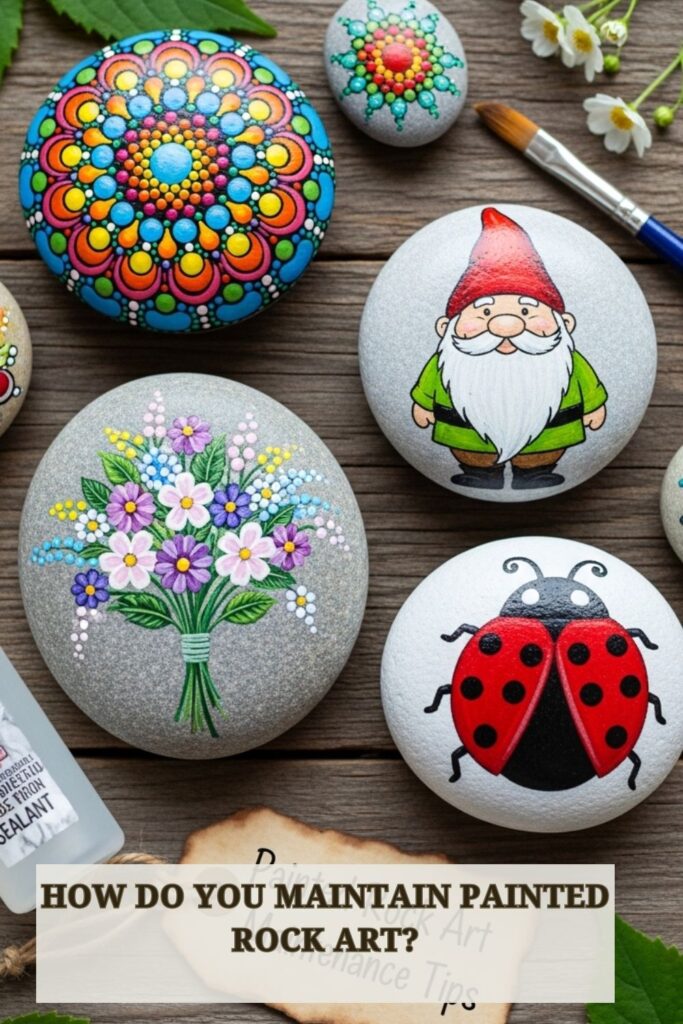 25+ Genius DIY Garden Rock Art Ideas 5 Painted garden rocks being sealed and maintained to preserve colors and designs in an outdoor setting.