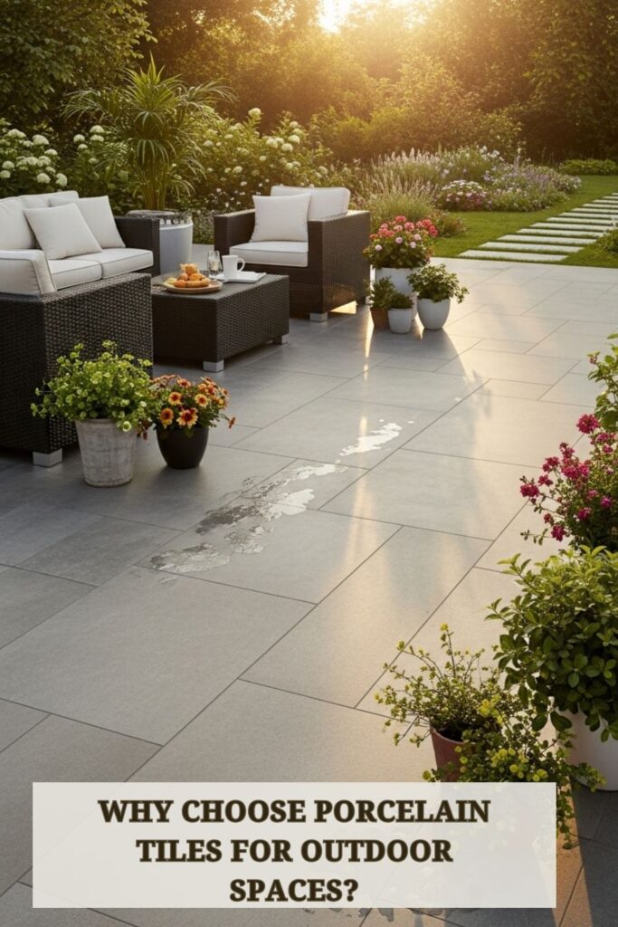 20+ Modern Outdoor Flooring Ideas for Redefine Outdoor Living 2 Porcelain tiles installed on a modern outdoor patio with sleek design and garden landscaping.