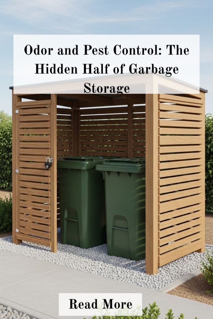 27+ Outdoor Garbage Storage Ideas That Keep Your Yard Clean 5 Secure outdoor garbage storage with ventilated enclosure and locking lids for odor and pest control.