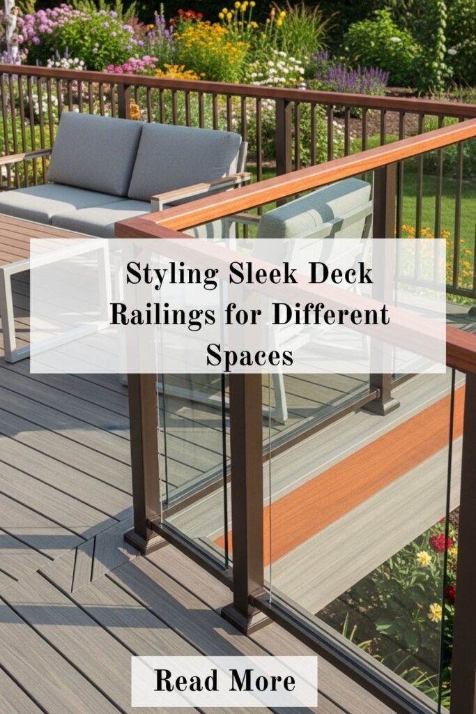 Sleek Deck Railing Ideas That Redefine Modern Outdoor Living 3 Various sleek deck railing styles on small and large decks, showcasing glass, metal, and wood designs for modern outdoor spaces.