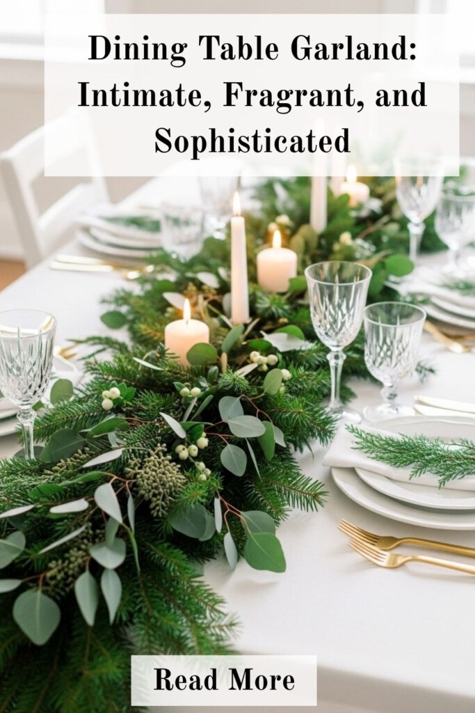 Luxurious Christmas Garland Ideas to Elevate Your Holiday Decor 3 Elegant Christmas dining table garland centerpiece with greenery, candles, and gold accents.
