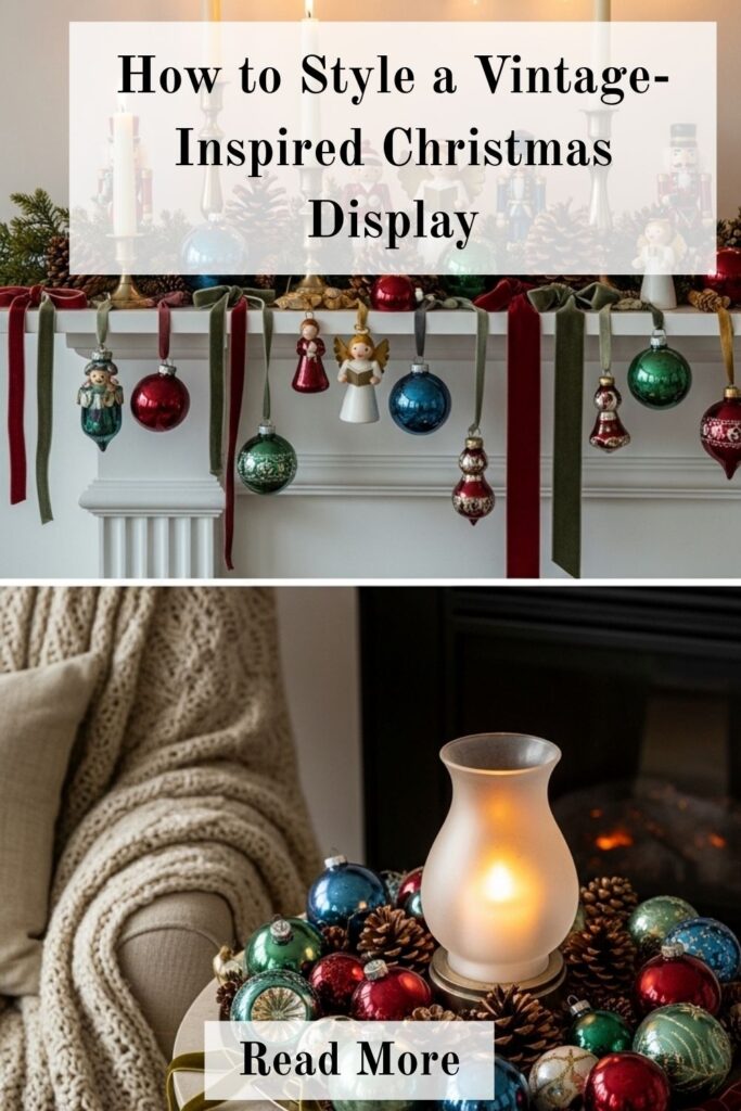 Christmas Decor Trends 2026: The Definitive Guide 3 Vintage-inspired Christmas display with antique ornaments, pinecones, velvet ribbons, and warm fairy lights.