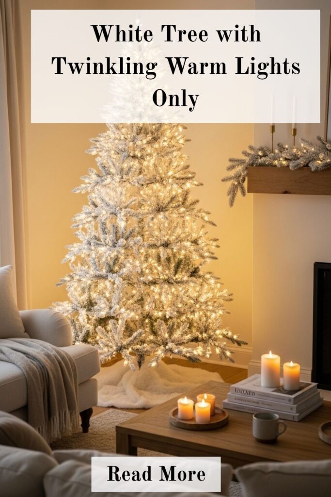 35+ Stunning White Christmas Tree Ideas You've Got to See 3 White Christmas tree with warm twinkling lights only and no ornaments in a cozy living room.