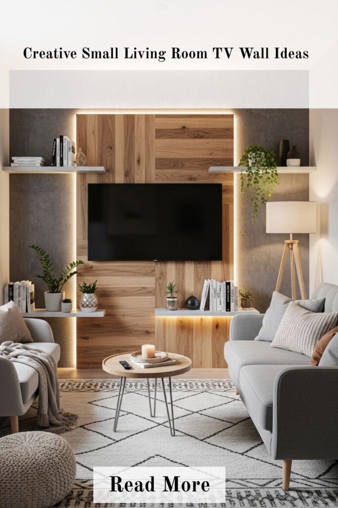 Small Living Room Ideas with TV That Perfectly Balance Style and Function 4 Creative small living room TV wall ideas with accent wall design, floating shelves, and modern decor