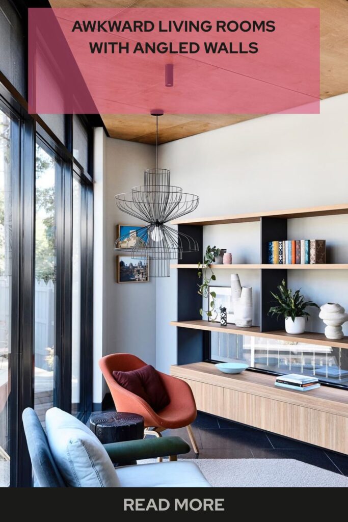 Best Awkward Living Room Layout Ideas to Improve Flow and Comfort 5 Awkward living room with angled walls designed with smart furniture placement, cozy seating, and balanced decor to improve flow and usability.