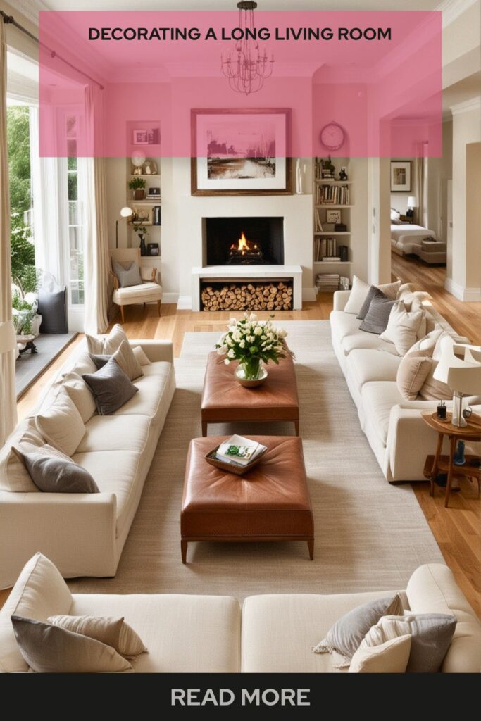 Best Awkward Living Room Layout Ideas to Improve Flow and Comfort 3 Beautifully decorated long living room with layered lighting, stylish furniture, area rugs, and balanced decor for a warm and functional space.