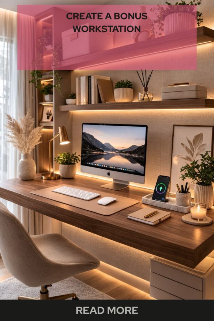 Best Awkward Living Room Layout Ideas to Improve Flow and Comfort 4 Bonus workstation setup in a home living space featuring a compact desk, ergonomic chair, storage shelves, and a functional modern design for productivity.