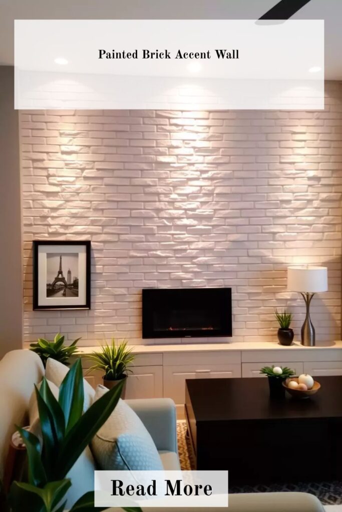 Creative Living Room Accent Wall Ideas for Every Interior Style 4 Cozy living room with a painted brick accent wall, modern furniture, soft lighting, and stylish decor creating a warm and contemporary interior design aesthetic.