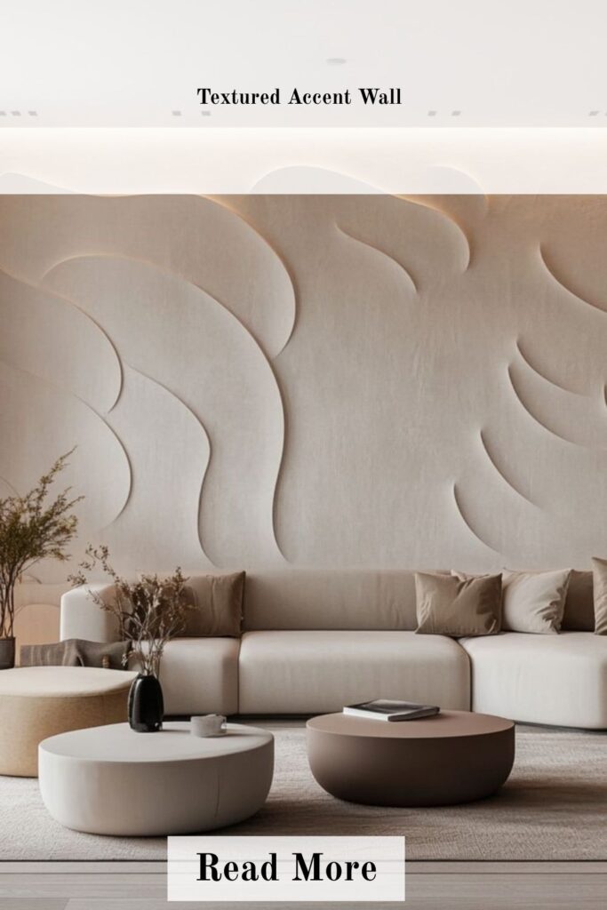 Creative Living Room Accent Wall Ideas for Every Interior Style 2 Modern living room featuring a textured accent wall with elegant patterns, cozy furniture, warm lighting, and contemporary home decor for a stylish interior design look.