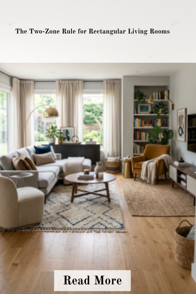 Living Room Layout Ideas for Minimalist Small Spaces That Maximize Style and Function 4 Rectangular living room divided into two functional layout zones