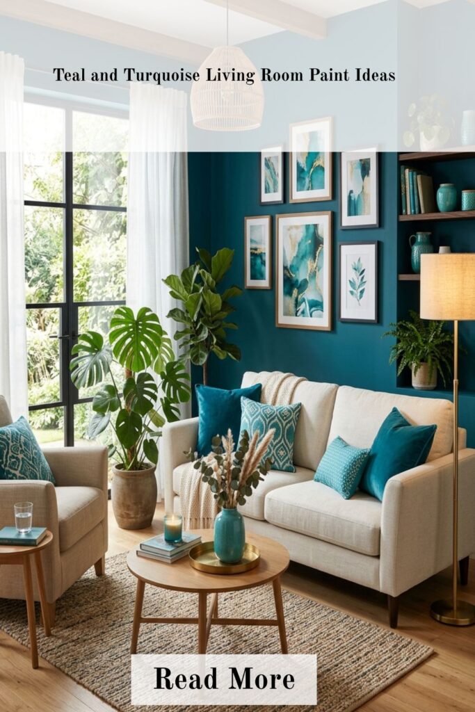 30 Best Living Room Paint Ideas for a Warm and Inviting Space 2 Teal and turquoise living room with neutral furniture and modern decor
